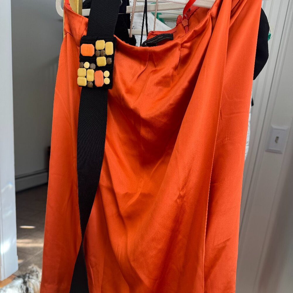 Sleeveless Silk Orange Party Mini Dress w/ Belt and Pockets BCBGMaxAzria XXS - Picture 8 of 8